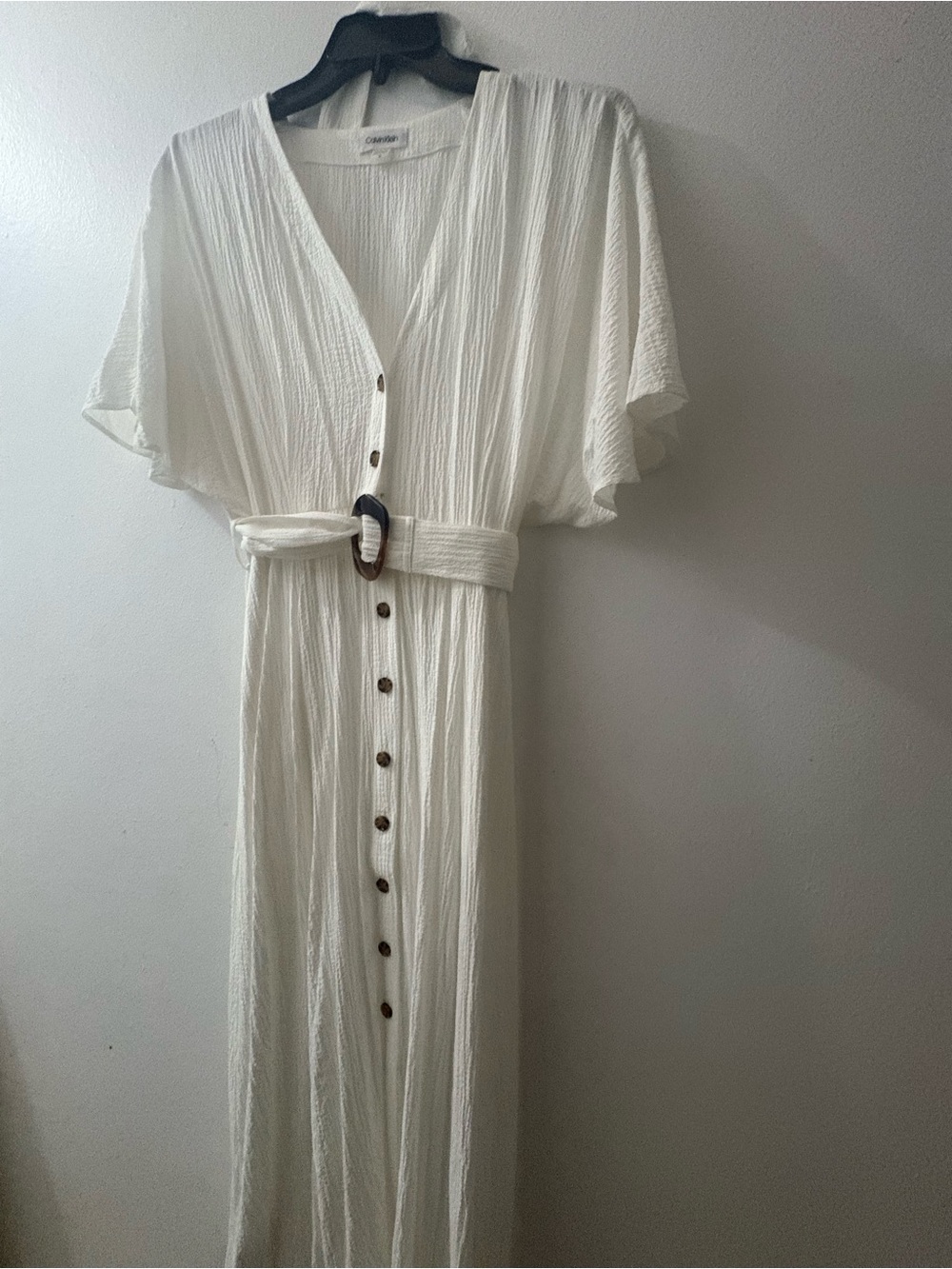 Calvin Klein Ivory Button-Front Maxi Dress with Belt